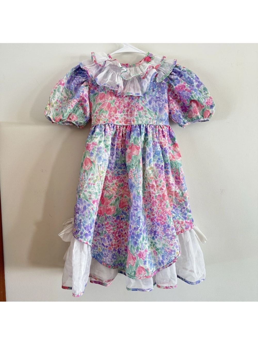 VTG Mini World Girls Dress 5 Pastel Floral Ruffle Easter Heirloom Pageant Puff